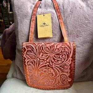 Patricia Nash Metallic Furnished Tooled Copper Crossbody Leather Bag NWT